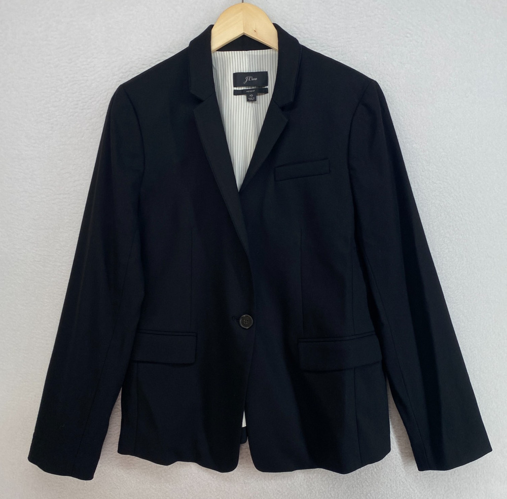 J.CREW Blazer Womens 10 Regent Wool Twill Jacket One Button Career Black